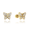 MINET Zlaté skrutkovacie motýlie náušnice s bielymi zirkónmi Au 585/1000 1