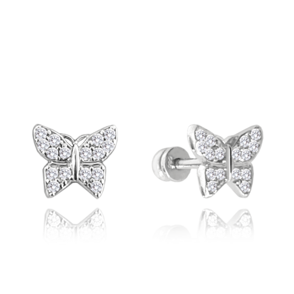 MINET Náušnice z bieleho zlata s motýľmi a bielymi zirkónmi Au 585/1000 1
