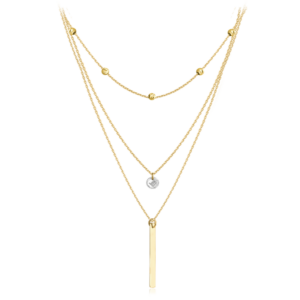 MINET Trojitý zlatý náhrdelník s bielym zirkónom Au 585/1000 2