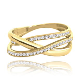 MINET Zlatý opletený prsteň s bielymi zirkónmi Au 585/1000 veľkosť 56 - 2
