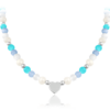 MINET Strieborný náhrdelník s prírodnými perlami a farebnými guľôčkami