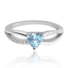 MINET Strieborný prsteň LOVE s modrým zirkónom srdce veľkosť 58