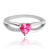 MINET Strieborný prsteň LOVE s ružovým zirkónom srdce veľkosť 50