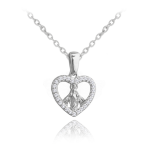 MINET Strieborný náhrdelník MADONNA s bielymi zirkónmi
