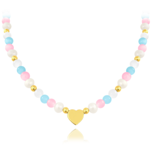 MINET Pozlátený strieborný náhrdelník s prírodnými perlami a farebnými guľôčkami - Ag 925/1000 20