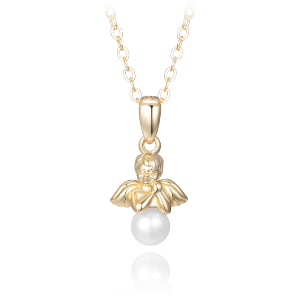 MINET Pozlátený strieborný náhrdelník ANGEL s perlou