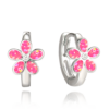 MINET Strieborné náušnice KVETY s ružovými opálmi