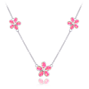 MINET Strieborný náhrdelník KVETY s ružovými opálmi