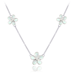 MINET Strieborný náhrdelník KVETY s bielymi opálmi