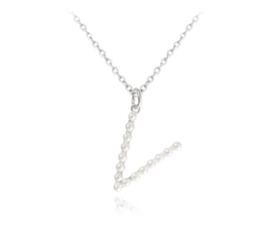 MINET Strieborný náhrdelník PEARLS písmeno "V" s perlami