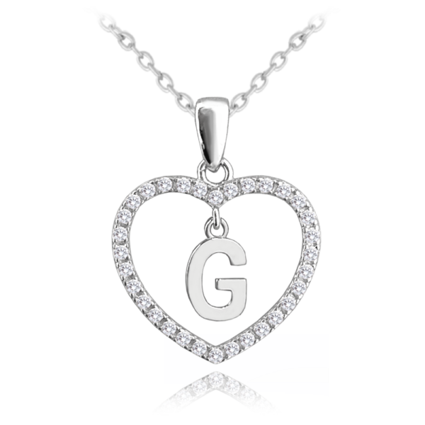 MINET Strieborný náhrdelník písmeno v srdci "G" so zirkónmi