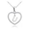 MINET Strieborný náhrdelník písmeno v srdci "U" so zirkónmi