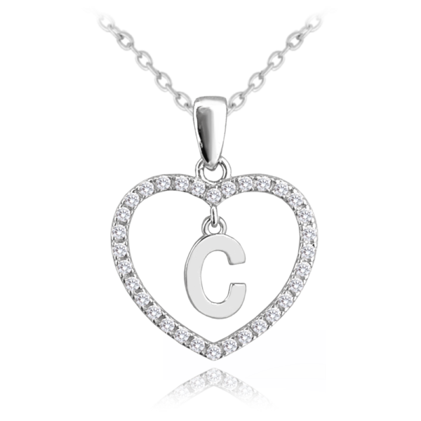MINET Strieborný náhrdelník písmeno v srdci "C" so zirkónmi
