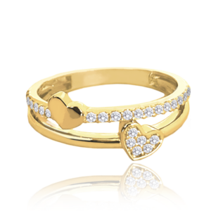 MINET Zlatý prsteň so srdiečkami a bielymi zirkónmi Au 585/1000 veľkosť 53 - 1