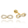 MINET Zlaté skrutkovacie náušnice nekonečno a biele zirkóny Au 585/1000 1