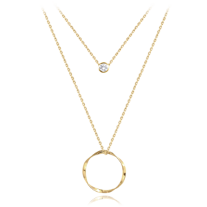 MINET Zlatý dvojitý náhrdelník s bielym zirkónom Au 585/1000 1