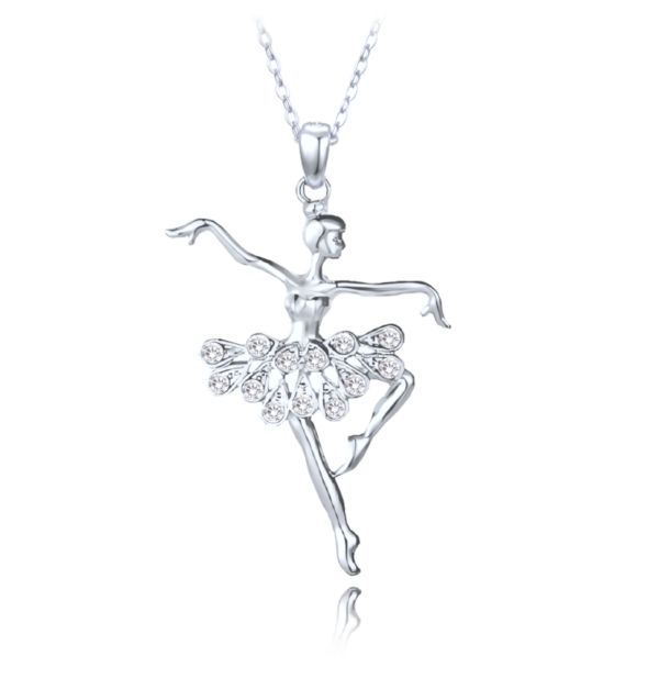 MINET Strieborný náhrdelník BALLERINA s bielymi zirkónmi