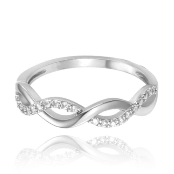 MINET Překřížený stříbrný prsten s bílým zirkonem vel. 53
