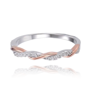 MINET Elegantný strieborný prsteň z ružového zlata s bielymi zirkónmi veľkosť 51
