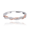 MINET Elegantný strieborný prsteň z ružového zlata s bielymi zirkónmi veľkosť 59