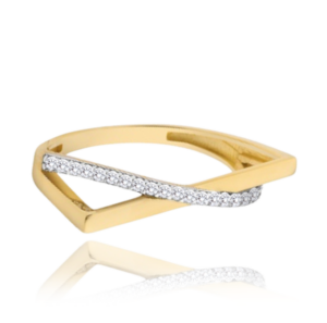 MINET Moderný zlatý prsteň s bielymi zirkónmi Au 585/1000 veľkosť 59 - 1