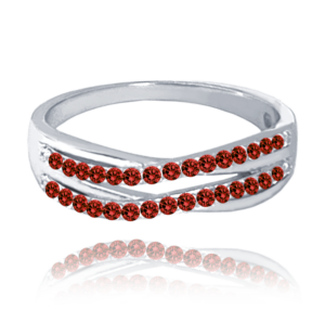 MINET Elegantný strieborný prsteň s červenými zirkónmi veľkosť 57