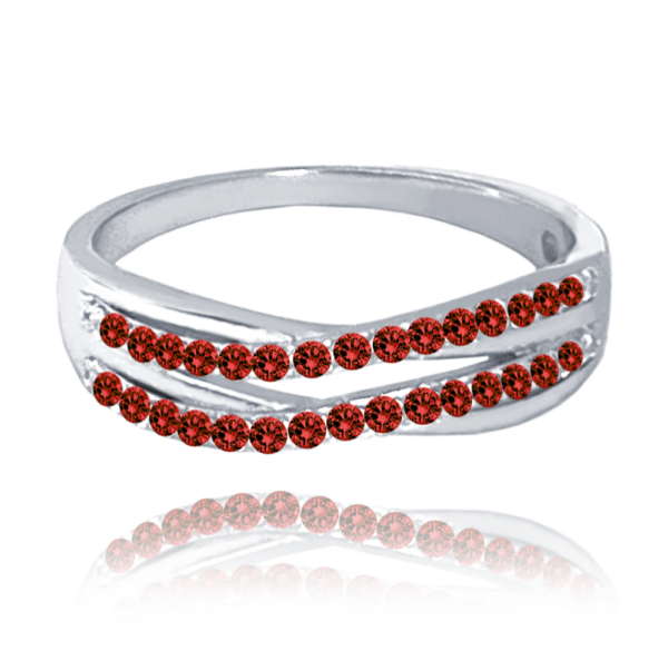 MINET Elegantný strieborný prsteň s červenými zirkónmi veľkosť 59