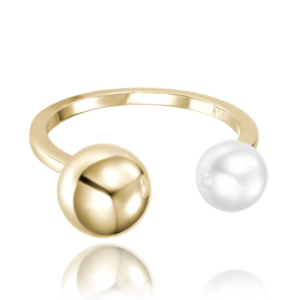 MINET Pozlátený strieborný prsteň s perlou veľkosti 59