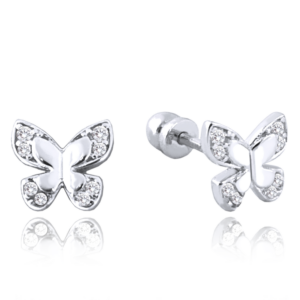 MINET Náušnice z bieleho zlata skrutkovacie motýľ s bielymi zirkónmi Au 585/1000 1