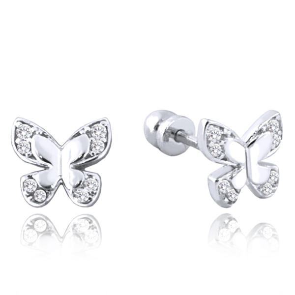 MINET Náušnice z bieleho zlata skrutkovacie motýľ s bielymi zirkónmi Au 585/1000 1