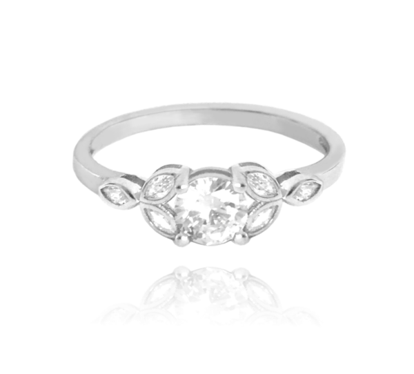 MINET Luxusný kvetinový strieborný prsteň FLOWERS s bielymi zirkónmi veľkosť 58