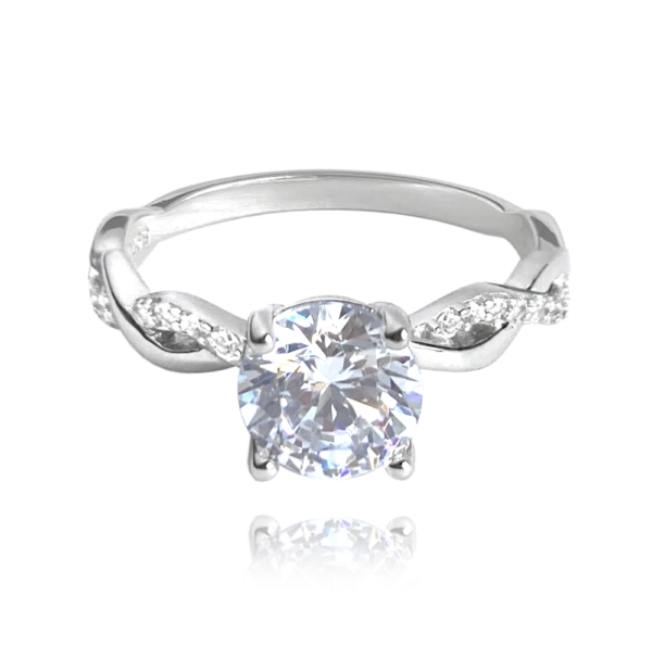 MINET Romantický strieborný prsteň s bielymi zirkónmi veľkosť 56