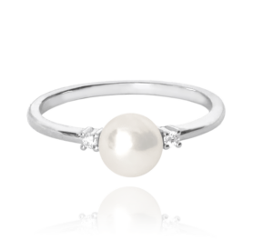 MINET Stříbrný prsten s perlou a bílými zirkony vel. 50