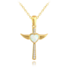 MINET Pozlacený stříbrný náhrdelník ANDĚLSKÝ KŘÍŽEK s bílým opálovým srdíčkem