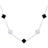 MINET Strieborný náhrdelník ďatelinové listy s bielou perleťou a ónyxom Ag 925/1000 12