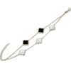 MINET Pozlátený strieborný náramok CLOVERLEAVES s bielou perleťou a ónyxom