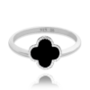 MINET Strieborný prsteň štvorlístok s onyxom veľkosť 52