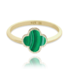 MINET Pozlátený strieborný prsteň ďatelinka so zeleným malachitom veľkosť 54