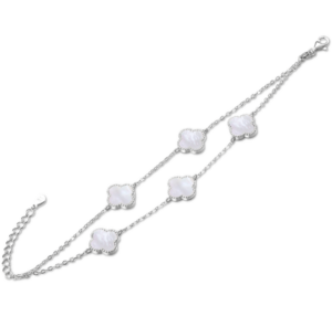 MINET Strieborný náramok štvorlístok s bielou perlou