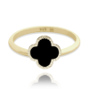 MINET Pozlátený strieborný prsteň štvorlístok s ónyxom veľkosť 54