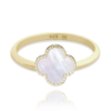 MINET Pozlátený strieborný prsteň štvorlístok s bielou perlou veľkosť 56