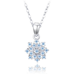 MINET Strieborný náhrdelník so snehovou vločkou a modrými zirkónmi