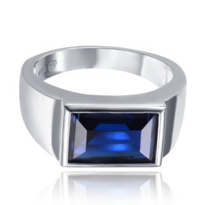 MINET Pánsky strieborný prsteň s modrým zirkónom veľkosť 61