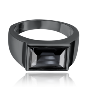 MINET Pánsky strieborný prsteň s čiernym zirkónom veľkosť 61