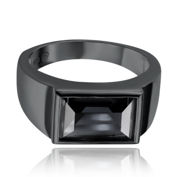 MINET Pánsky strieborný prsteň s čiernym zirkónom veľkosť 65