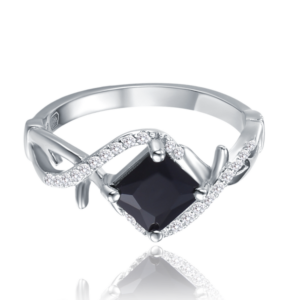 MINET Strieborný prsteň s čiernym zirkónom veľkosť 52