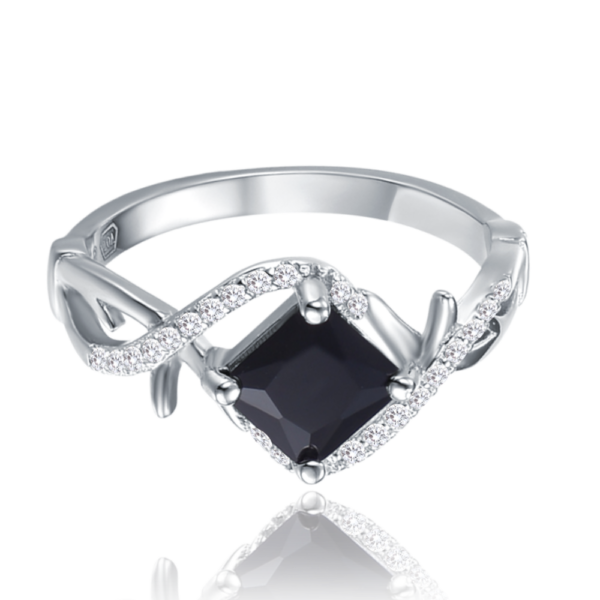 MINET Strieborný prsteň s čiernym zirkónom veľkosť 54