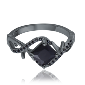 MINET Strieborný čierny prsteň s čiernym zirkónom veľkosť 54