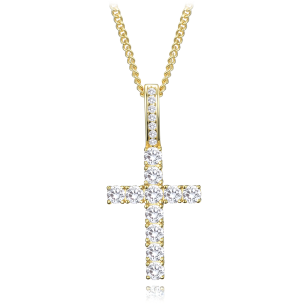 MINET Pozlátený strieborný náhrdelník kríž so zirkónmi