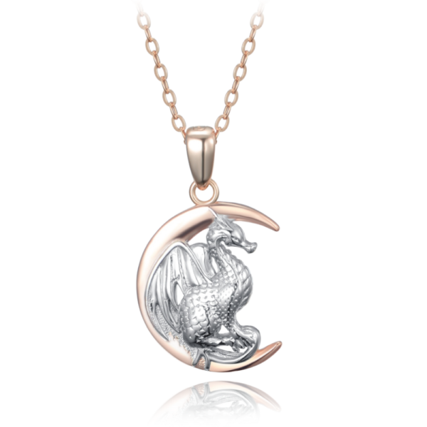 MINET Strieborný náhrdelník drak na mesiaci v kombinácii s ružovým zlatom